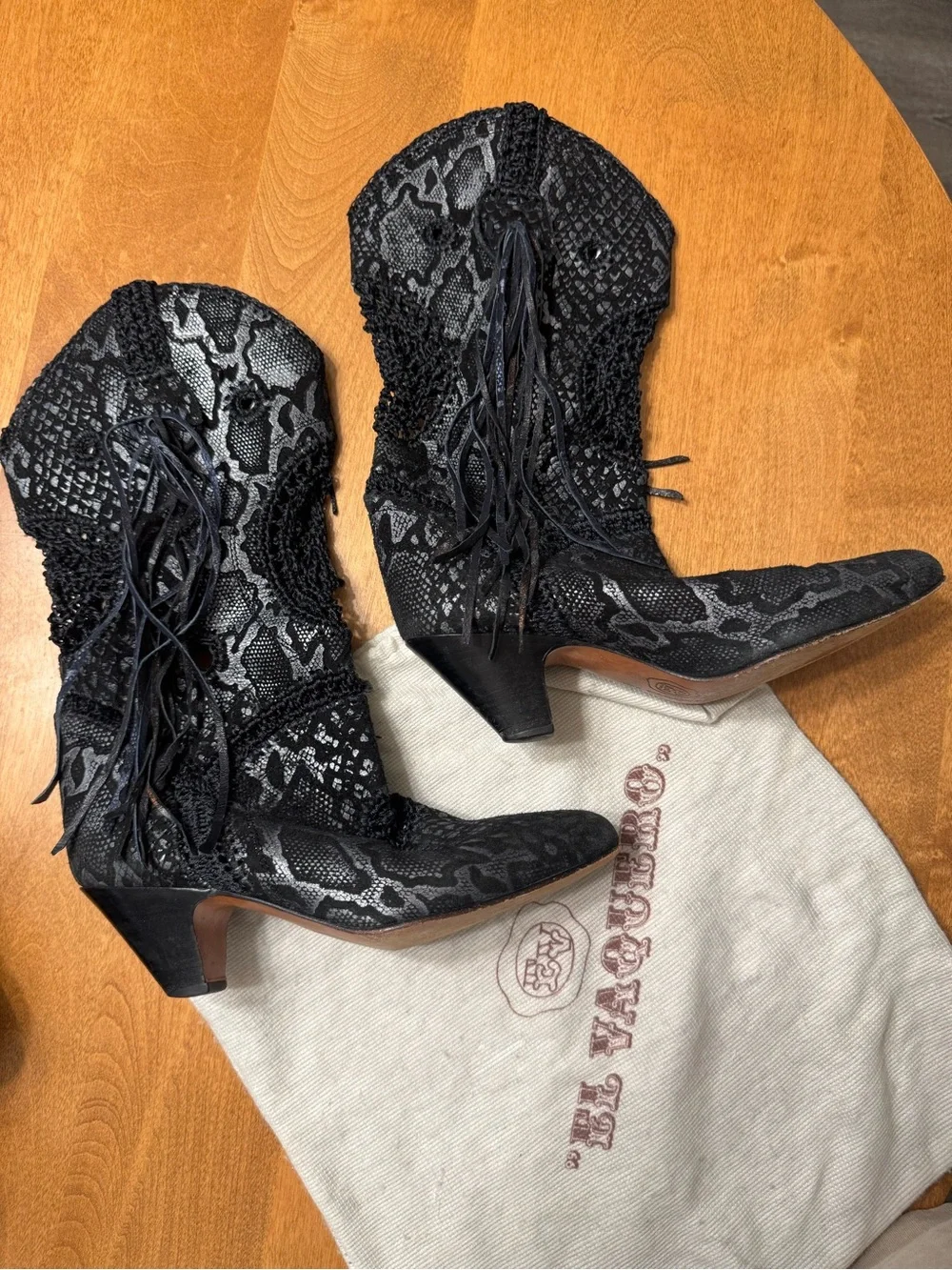 El Vaquero Black Snake-Print Lace-Up Ankle Booties